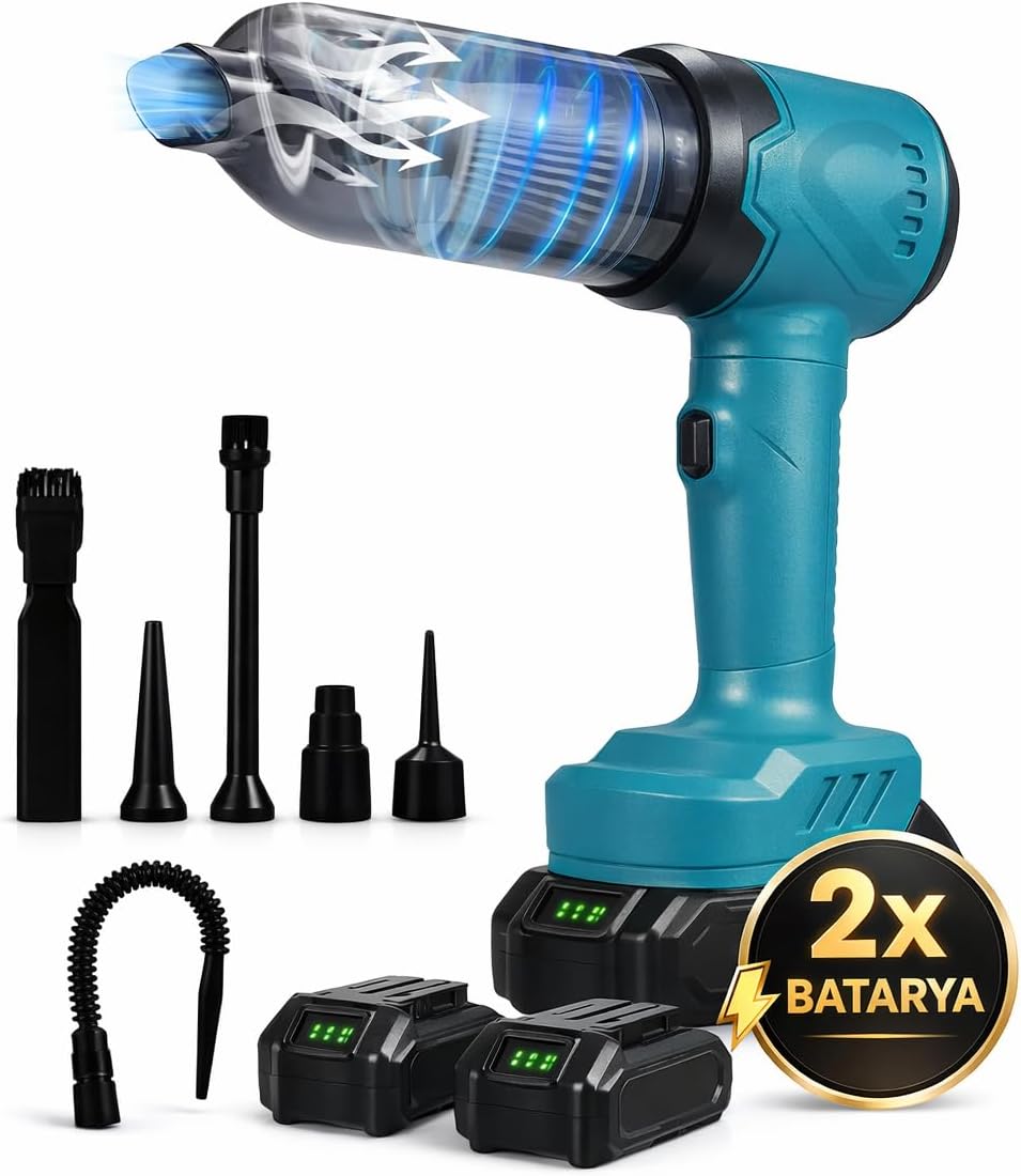 Çift Bataryalı Kablosuz El Süpürgesi 16 kPa Güçlü Emiş, Yıkanabilir HEPA Filtre, 180° Döner Başlık, Araç İçi Ev Koltuk Halı için Şarjlı Süpürge
