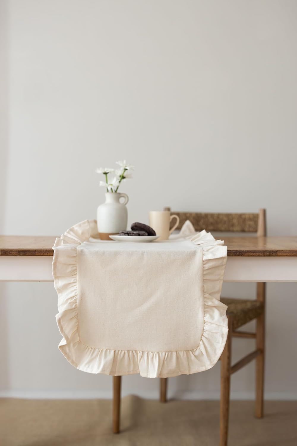 Rufle | Fırfırlı Keten Runner 40 X 110 Cm (Bej)
