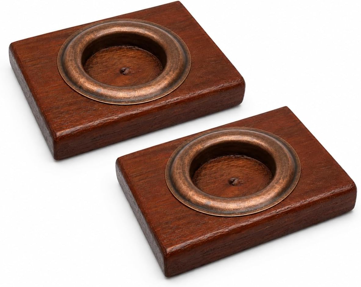 BFASTORE El Yapımı Ahşap Tealight Mumluk Seti, Dekoratif Tasarım, 2 Adet, 9x7x1,5 cm, Renk Seçenekli (Koyu Maun Mumluk + Antik Renkli Hazne)
