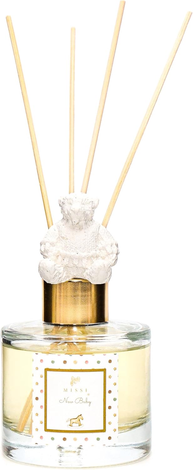 100 ml Ekru Ayıcık Seramik Taş Bambu Çubuklu Missi Baby Oda Kokusu