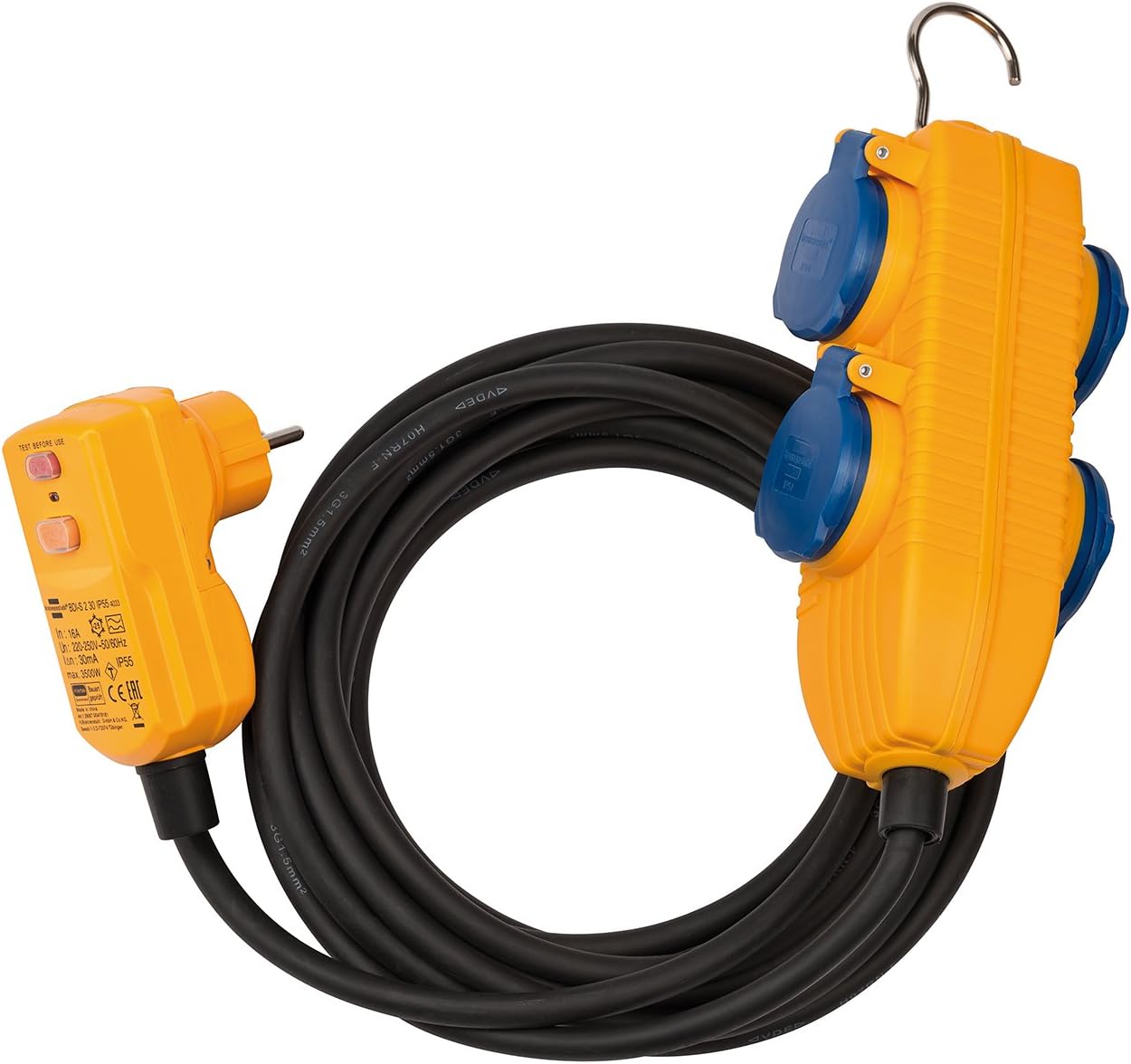 Brennenstuhl 1168720010 Schutzadapterleitung 5 m H07RN-F3G1,5 Fi-fiş ve PowerBlock, siyah, mavi, turuncu - Görsel 3
