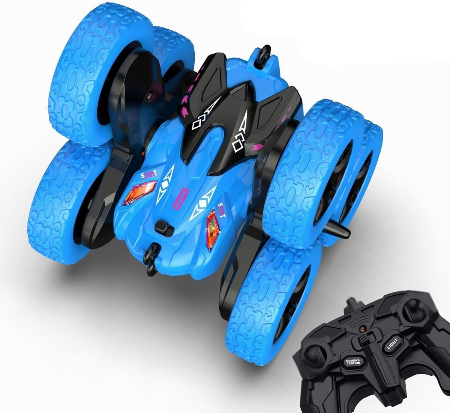 Oyuncak 2.4 GhZ Uzaktan Kumandalı Full Fonksiyon Işıklı Şarjlı 360° Dönebilen 6 Tekerlekli Drift Atabilen Akrobat Araba (mavi-yeşil) (MAVİ)