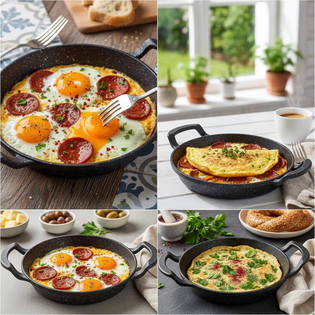 Alternative view of 2'li Granit Alüminyum Döküm Sahan Seti | Yapışmaz Yumurta & Kızartma Tavası | Granit Omlet Tavası (18cm + 20cm) | Eşit Isı Dağılımı ve Dayanıklı (18CM 1 ADET)