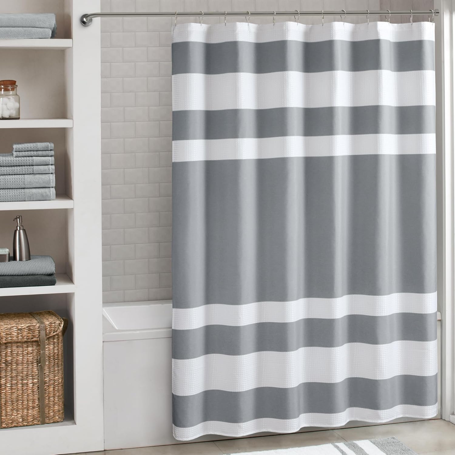 Park Spa-Waffel duş perdesi, masif mikrofiber dokuma, 3M Scotchgard su geçirmez işleme, modern ev banyo dekorasyonları, 183 x 213 cm, gri