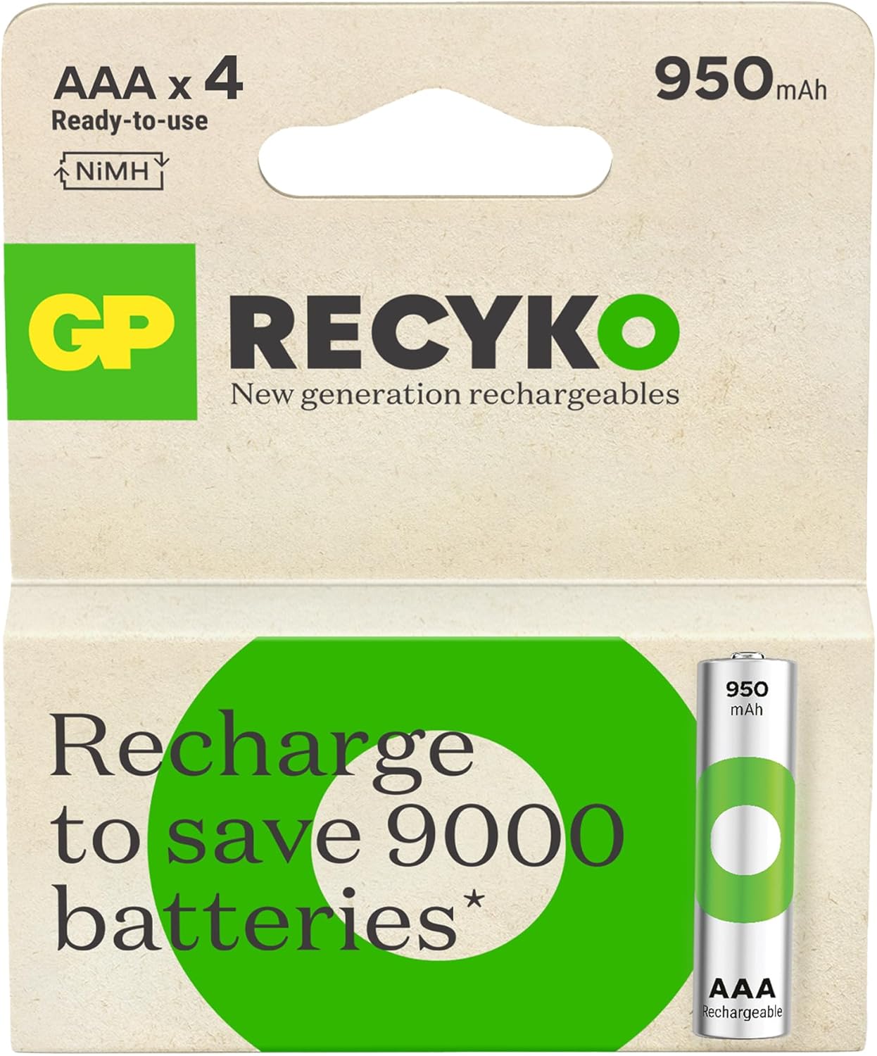 GP Batteries Recyko 950 AAA İnce Kalem Ni-Mh Şarjlı Pil, 1.2 Volt, 4'lü Kart - Görsel 3