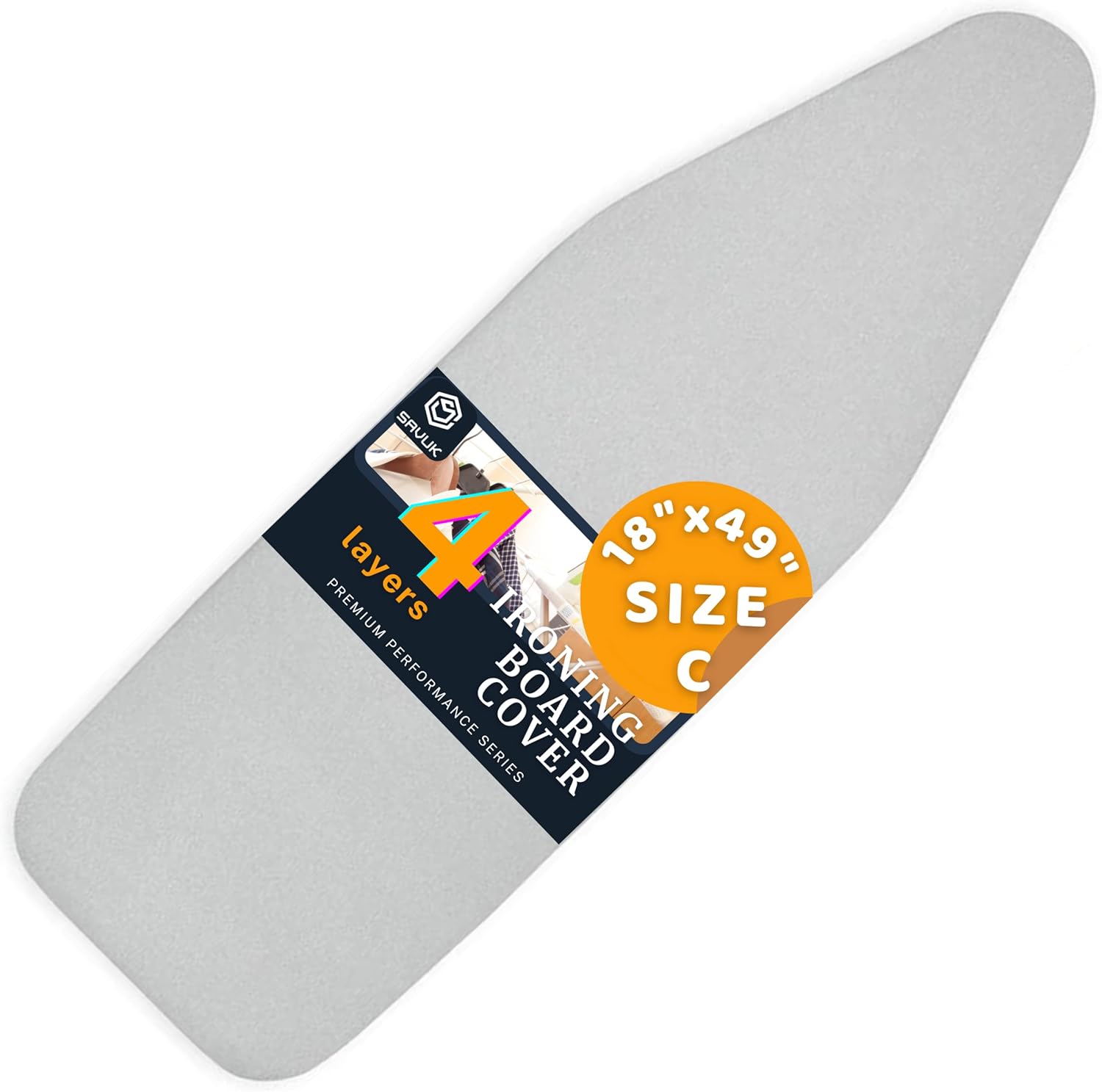 Savuk 4 Katmanlı Ütü Masası Kılıfı,Ütü Masası Örtüsü,Ütü Masası Bezi,Silikon Kaplı Isı Dayanıklı 55x135 cm Gri Renk