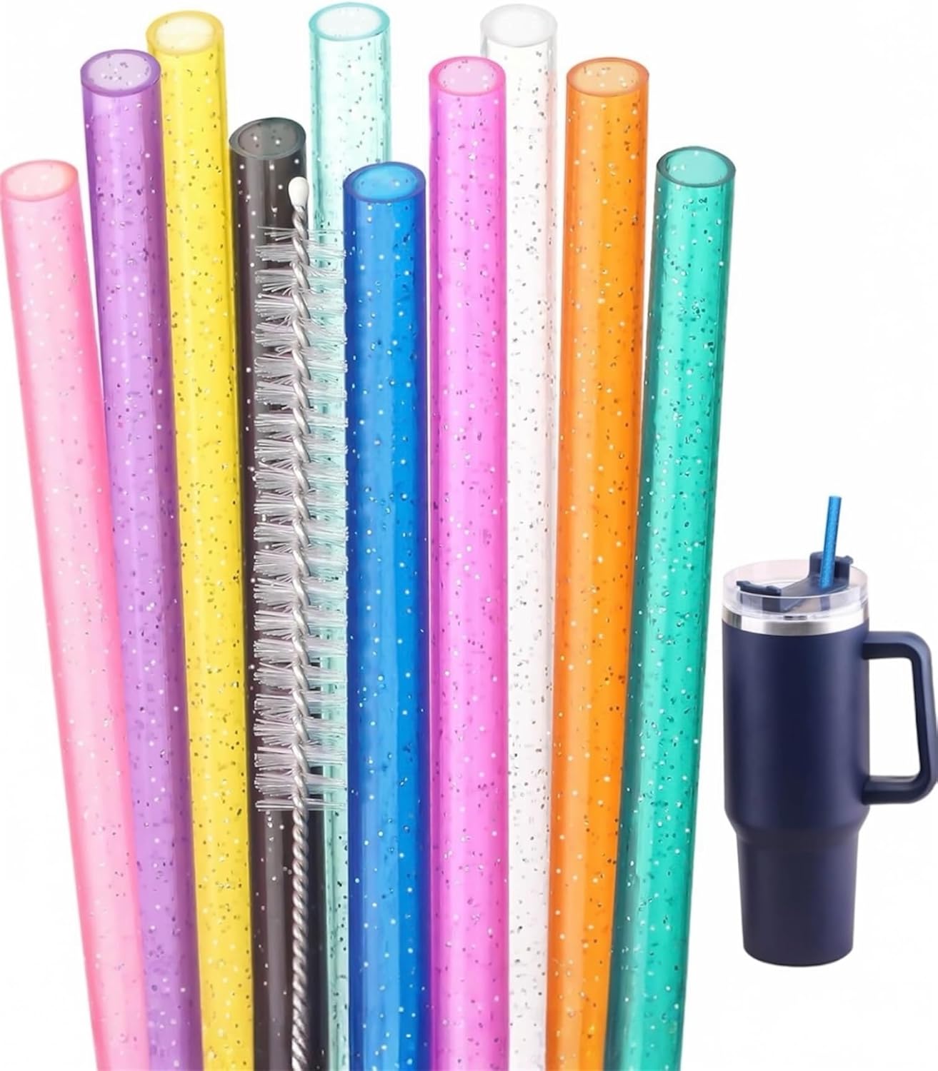 4 Adet Yeniden Kullanılabilir Simli Pipet Seti Bardaklar için, Temizleme Fırçası Dahil, 40oz 30oz Kupalar ile Uyumlu (Kırmızı,Turkuaz,Mavi,Mor)