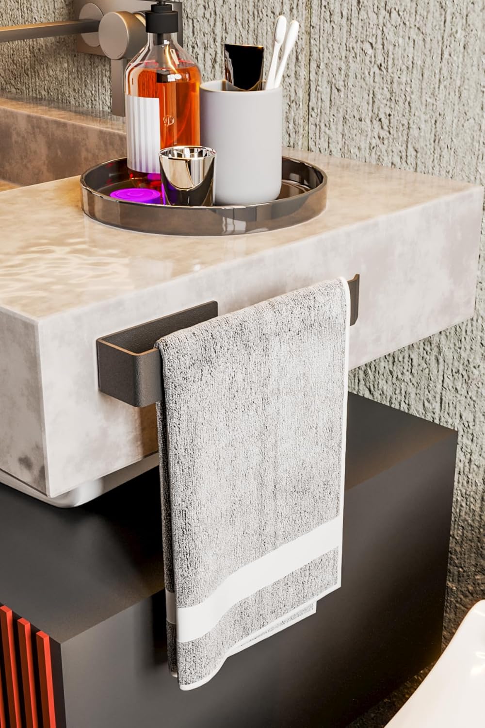 Zift Unique Paslanmaz Çelik Mat Siyah Havlu Askısı - Yapışkanlı Havluluk - Banyo & Lavabo Havlu Tutacağı - STİLO