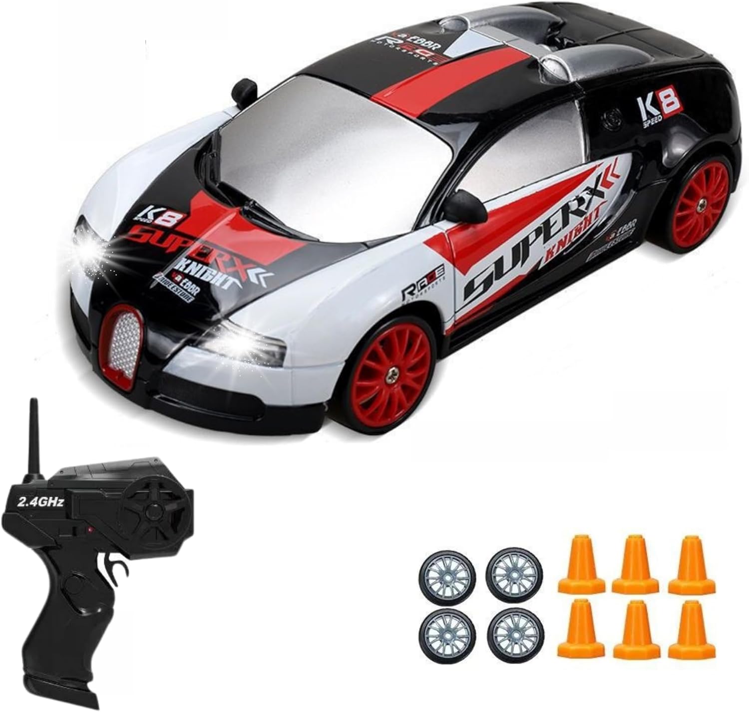 1:24 Ölçek Oyuncak 4x4 Uzaktan Kumandalı 20 KM/H Hız Drift Için Üretilmiş Şarjlı Araba Rc Yarış Arabası Full Fonksiyon Parkur Dubaları Ve Drift Tekerleri 500 Mah Batarya (Siyah Spor)
