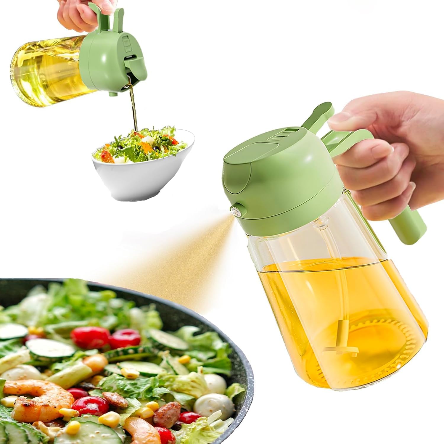 Alternative view of 2'si 1 Arada Cam Sprey Yağdanlık ve Akıtmalı Şişe - 450ml Mutfak Yağ Püskürtücü - Air Fryer, Salata ve Yemek Hazırlığı İçin Sağlıklı Yağ Kontrolü - Sızdırmaz Kapaklı