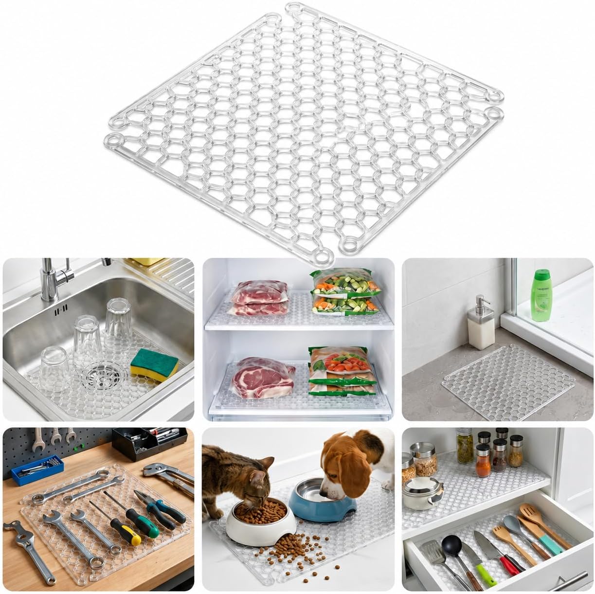 Alternative view of Lavabo Kurutma Matı 32x32 cm, Şeffaf Petek Desenli Buzluk ve Dondurucu Raf Koruyucu, Çekmece Raf İçi Kaydırmaz Düzenleyici Mat, Banyo, Tezgah ve Evcil Hayvan Mama Alanı İçin Çok Amaçlı Mat