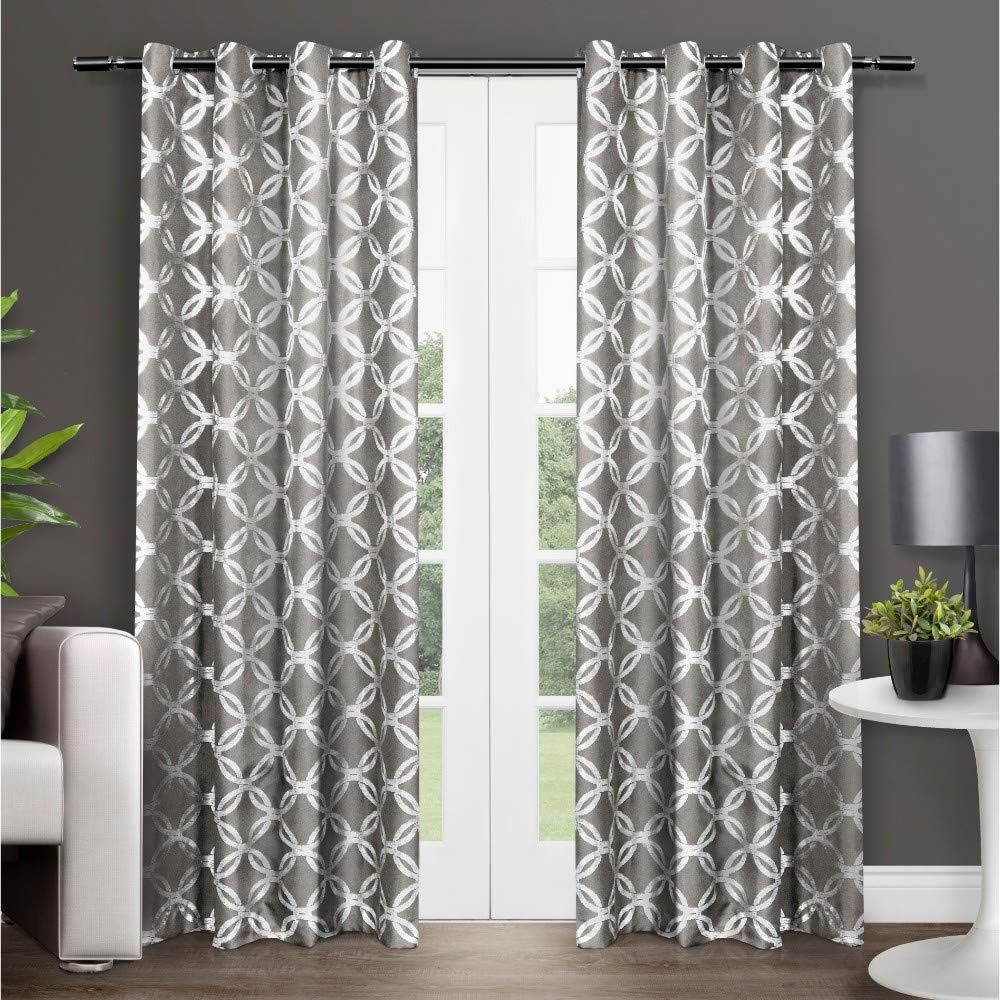 Exclusive Home Curtains - EH7920-02 2-X84G Modo Metalik Geometrik Pencere Perde Paneli Çifti Gromet Üst, 54x84, Siyah İnci, 2 Adet