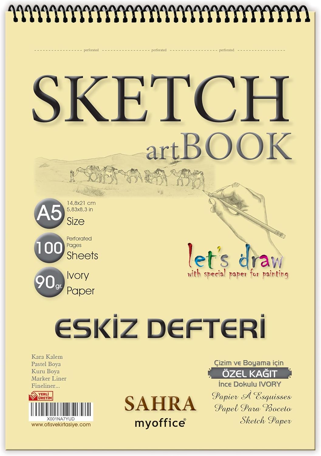 Etika Sahra A5 Eskiz Defteri - 90 gr. 100 yaprak Spiralli Kaliteli Sanatçı Çizim Defteri
