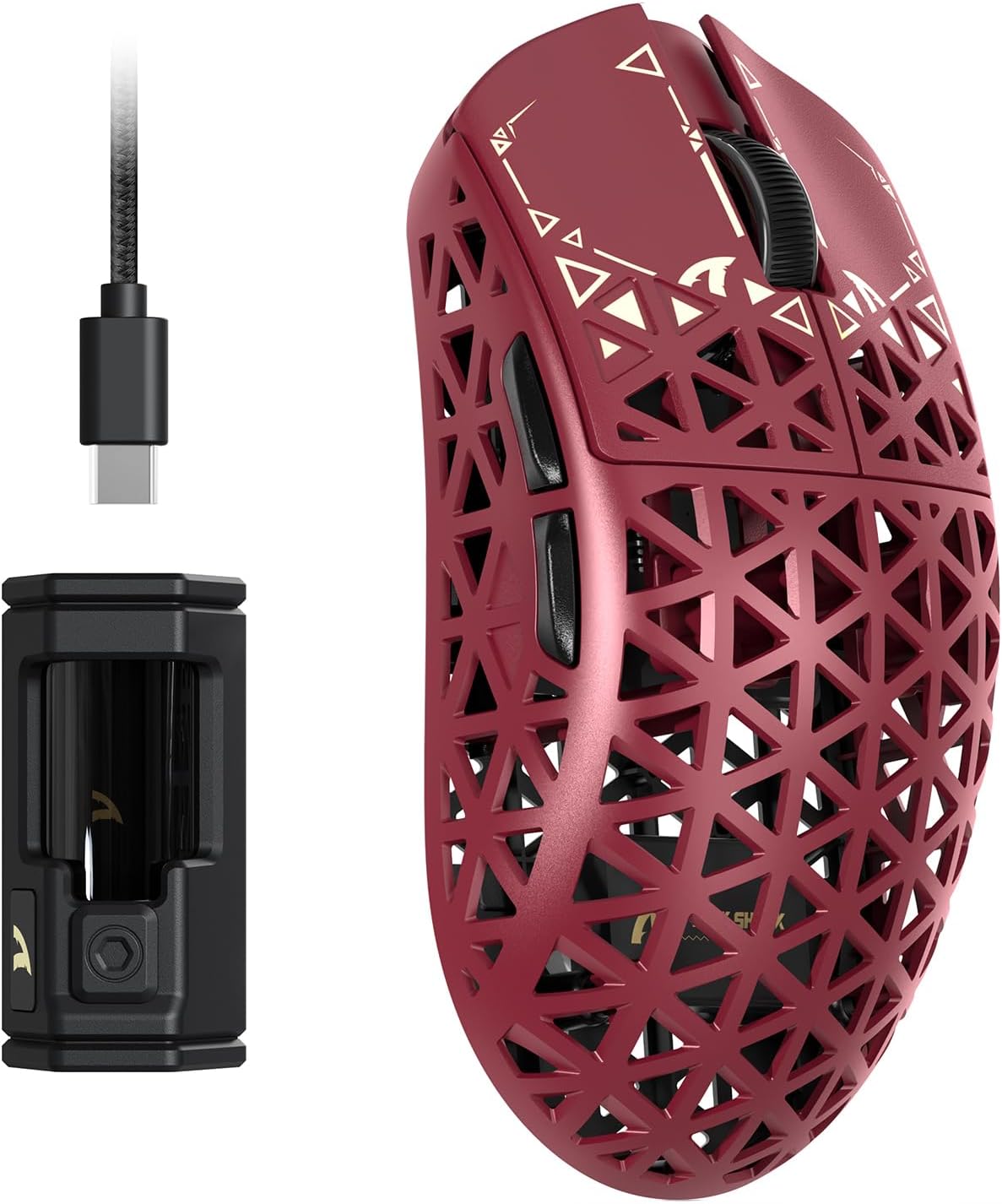 Alternative view of ATTACK SHARK R5 Ultra Karbon Fiber HyperSpeed Kablosuz Gaming Mouse – 39g Süper Hafif, PAW3950MAX Sensör, 42000 DPI, 8000Hz Kablosuz Polling, BT/2.4G/Kablolu USB-C, Windows/Mac Uyumlu – Red
