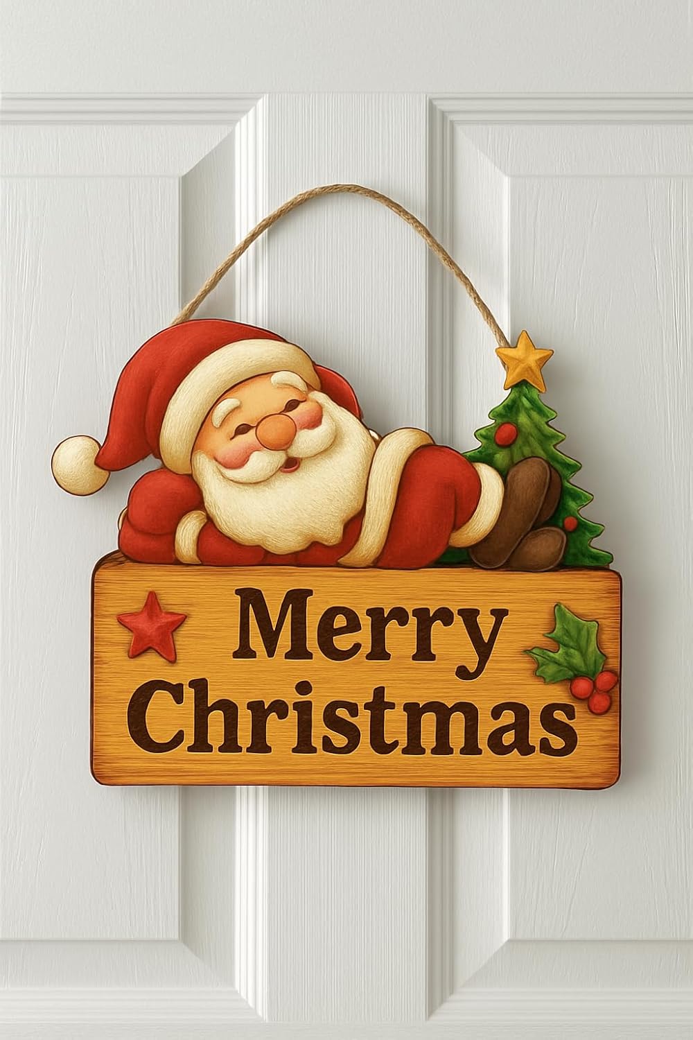Yıldızlı Ahşap Noel Kapı Süsü Yılbaşı Mazemeleri Yılbaşı Temalı Hediyeler 2026 (25-20 cm)