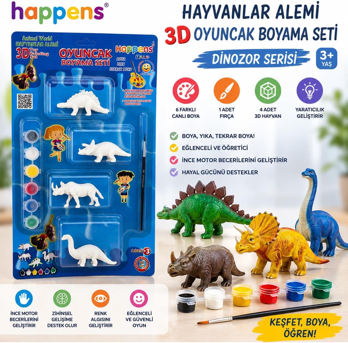 Dinozorlar Alemi 3D Oyuncak Boyama Seti Eğitici Boya Seti Yıkanabilir