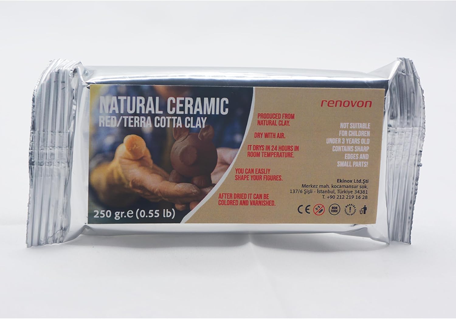 Alternative view of Seramik KİL Hamuru, KIRMIZI Terra/Cotta 250 gr Fırınlamaya Gerek Olmayan Güzel Sanatlar Figür heykel Modelleme Oyun ve Montessori sınıfları için toksik olmayan doğal Kil