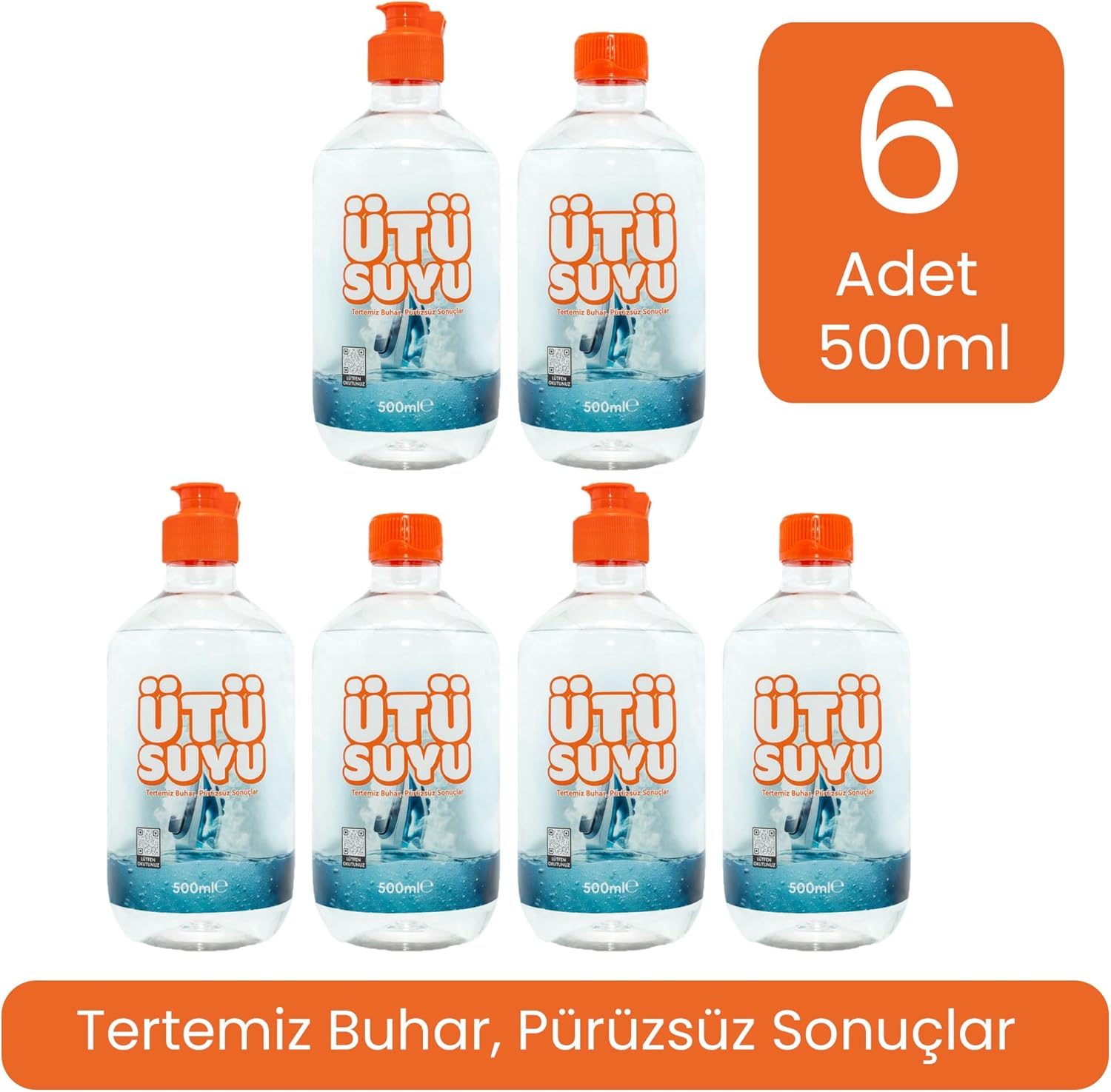 Distile Edilmiş Saf Ütü Suyu 6 Adet 500 ml | Zahmetsiz, Kolay ve Hızlı Ütüleme | %0 Kimyasal