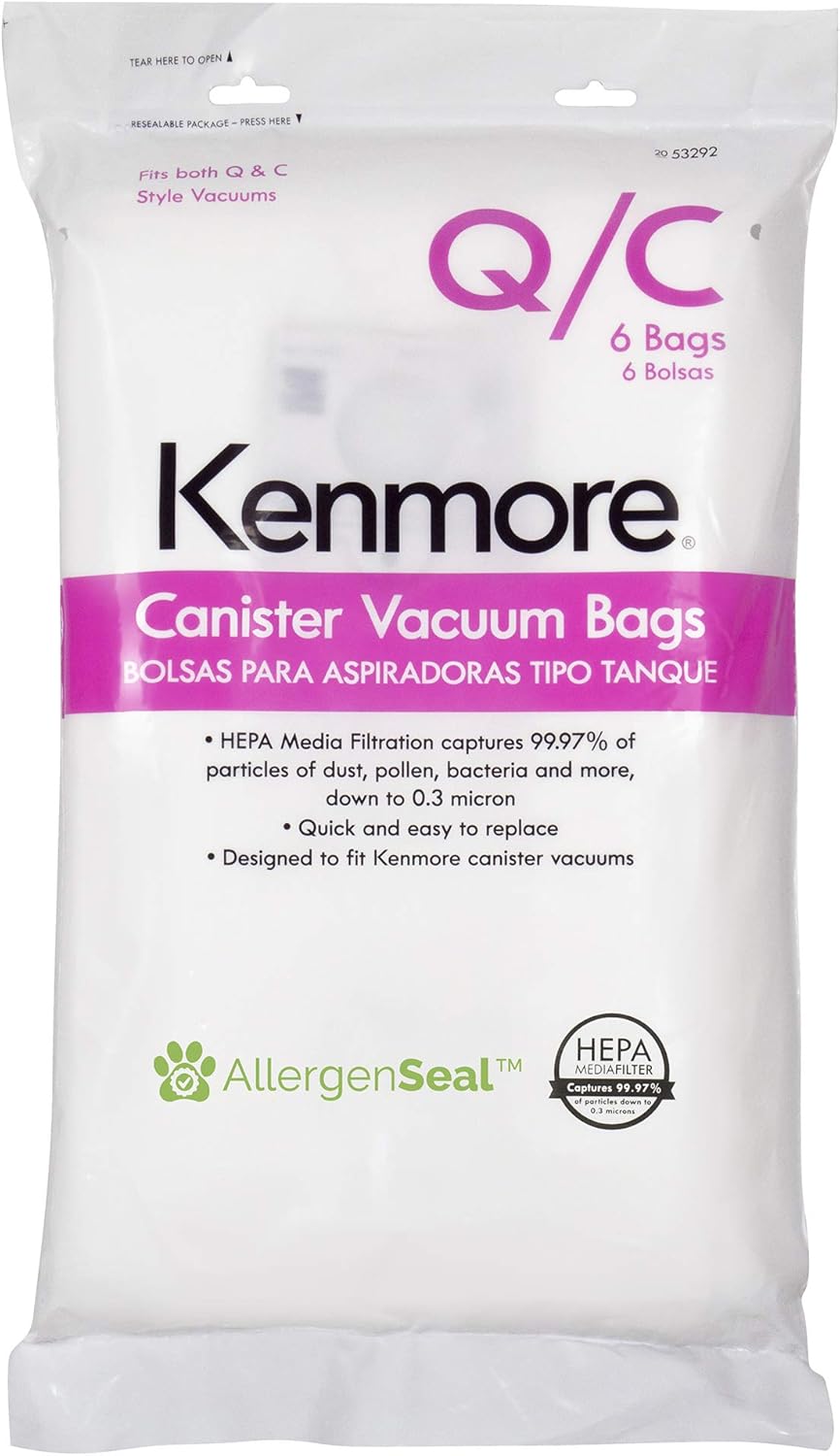 Kenmore 53292 Tip Q HEPA Yedek Toz Torbaları Teneke Kutu Vakum 81214, 81414, 81714, 21814, BC2005, BC3005, 81615, BC7005, 6 Adet (1'li Paket)