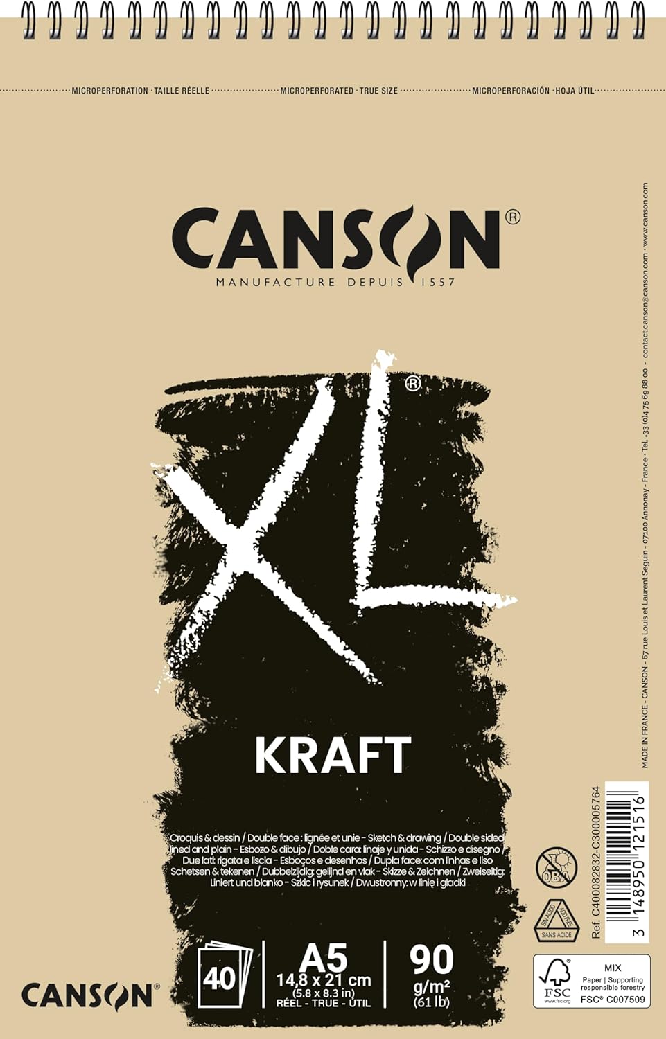 Xl Kraft Eskiz ve Resim Defteri, Spiralli, 40 Sayfa, A5, Brun, 90G