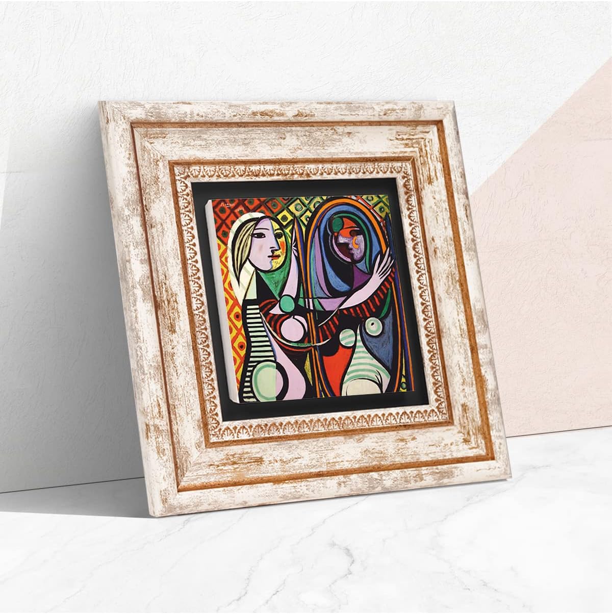 Alternative view of Picasso Ayna Karşısındaki Kız Taş Duvar Tablosu - Çerçeveli Taş Tablo - Dekoratif Duvar Sanatı - Modern Ev ve Ofis Duvar Dekoru K1-301