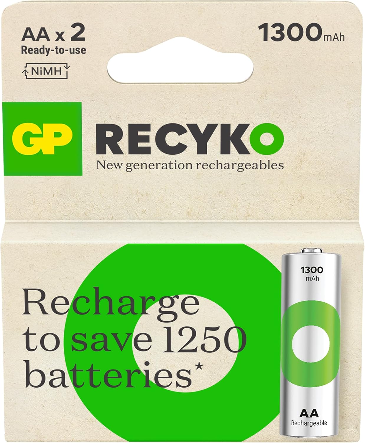 GP Batteries ReCyko 1300 AA Kalem Ni-MH Şarjlı Pil, 1.2 Volt, 2'li Kart - Görsel 3