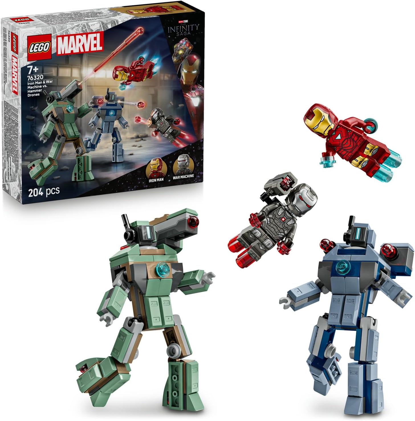 ǀ Iron Man ve War Machine, Hammer İnsansız Hava Araçlarına Karşı 76320-7 Yaş ve Üzeri Süper Kahraman Seven Çocuklar için Yaratıcı Oyuncak Yapım Seti, Harika Hediye Fikri (204 Parça)