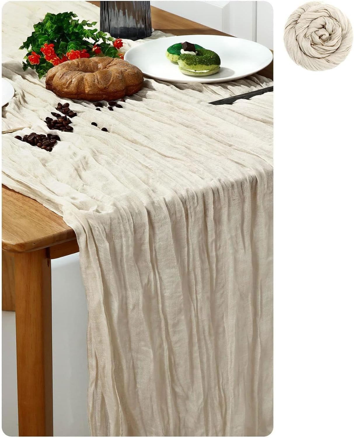 Xspring Masa Örtüleri, 90x300cm%100 Doğal Pamuk Boho Rustik Düğün Peynir Bezi, Tül Masa Runner Dekorasyonu, Gelin Çocuk Partisi, Doğum Günü Yemekleri ve Ev Dekorasyonu İçin (Beyaz) - Görsel 3
