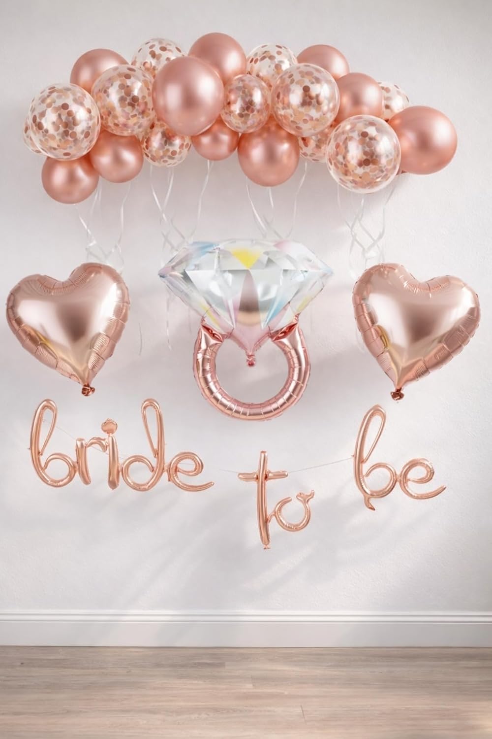 Patladı Gitti Bride To Be El Yazısı, Tek Taş Yüzük Ve Kalp Folyo Balonlu Rose Gold Set