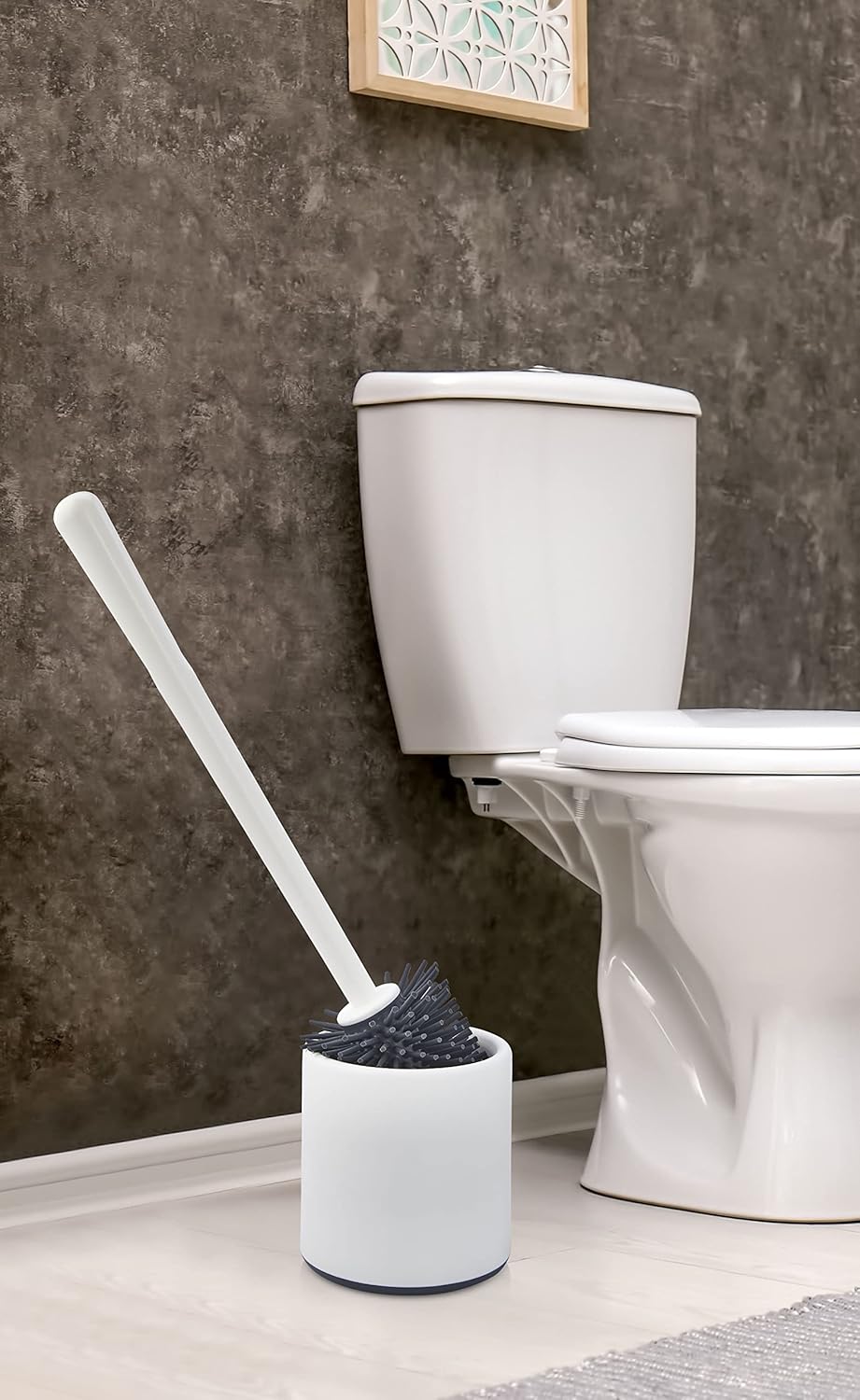 Silikon WC Tuvalet Banyo Fırçası Klozet Fırçası Beyaz-Gri Oval - Görsel 3