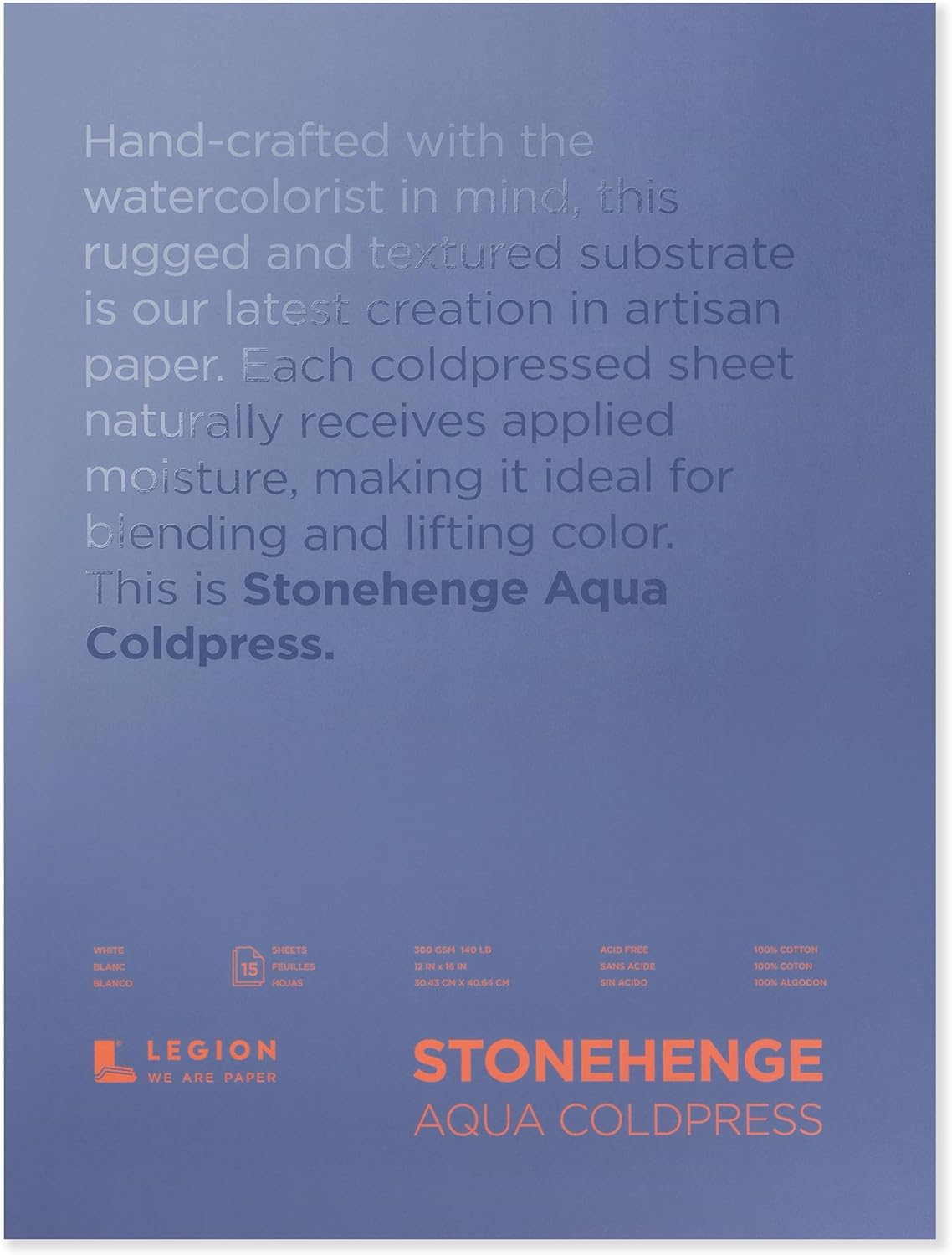 Alternative view of Stonehenge Aqua Suluboya Bloğu, 63,5 kg, Soğuk Pres, 12 x 16 inç, 15 Yaprak, Beyaz