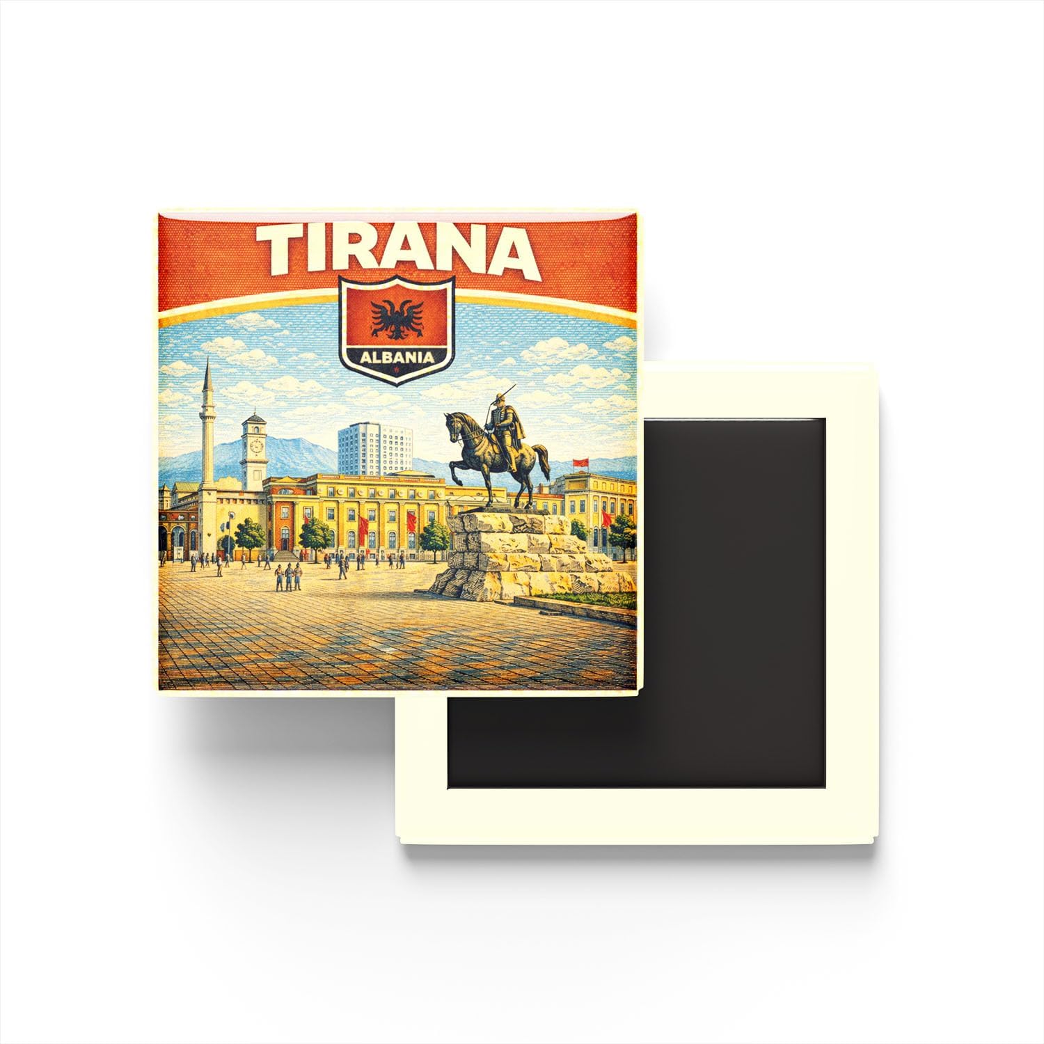 Alternative view of Arnavutluk Tiran Şehri Temalı Vintage Buzdolap Magneti – 9x9 cm