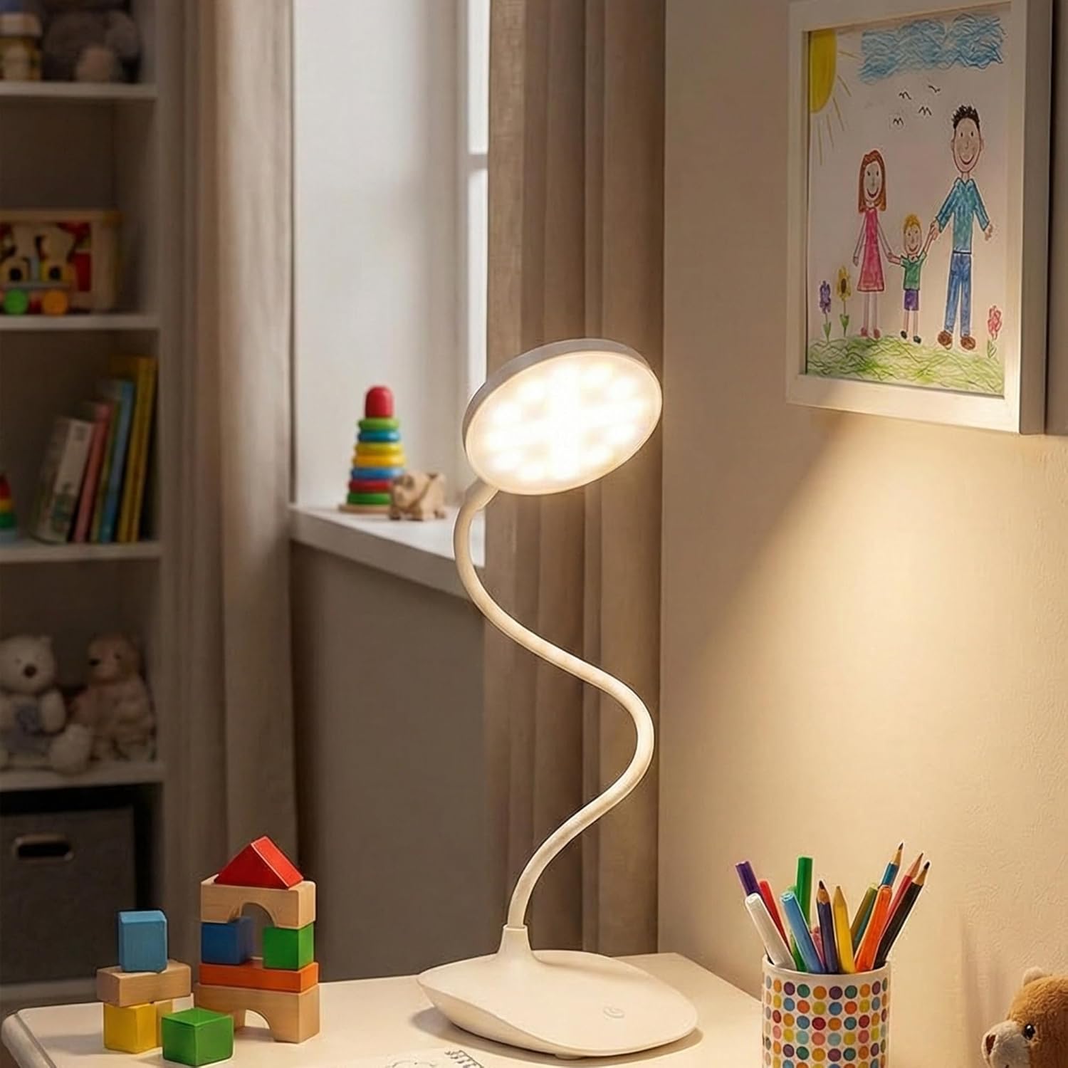 Alternative view of Amber LED Şarjlı, 3 Kademe Dokunmatik Parlaklık Ayarlı, 4000K Renkli Çocuk ve Çalışma Masası İçin Esnek Gövdeli Masa Lambası (Model 1)