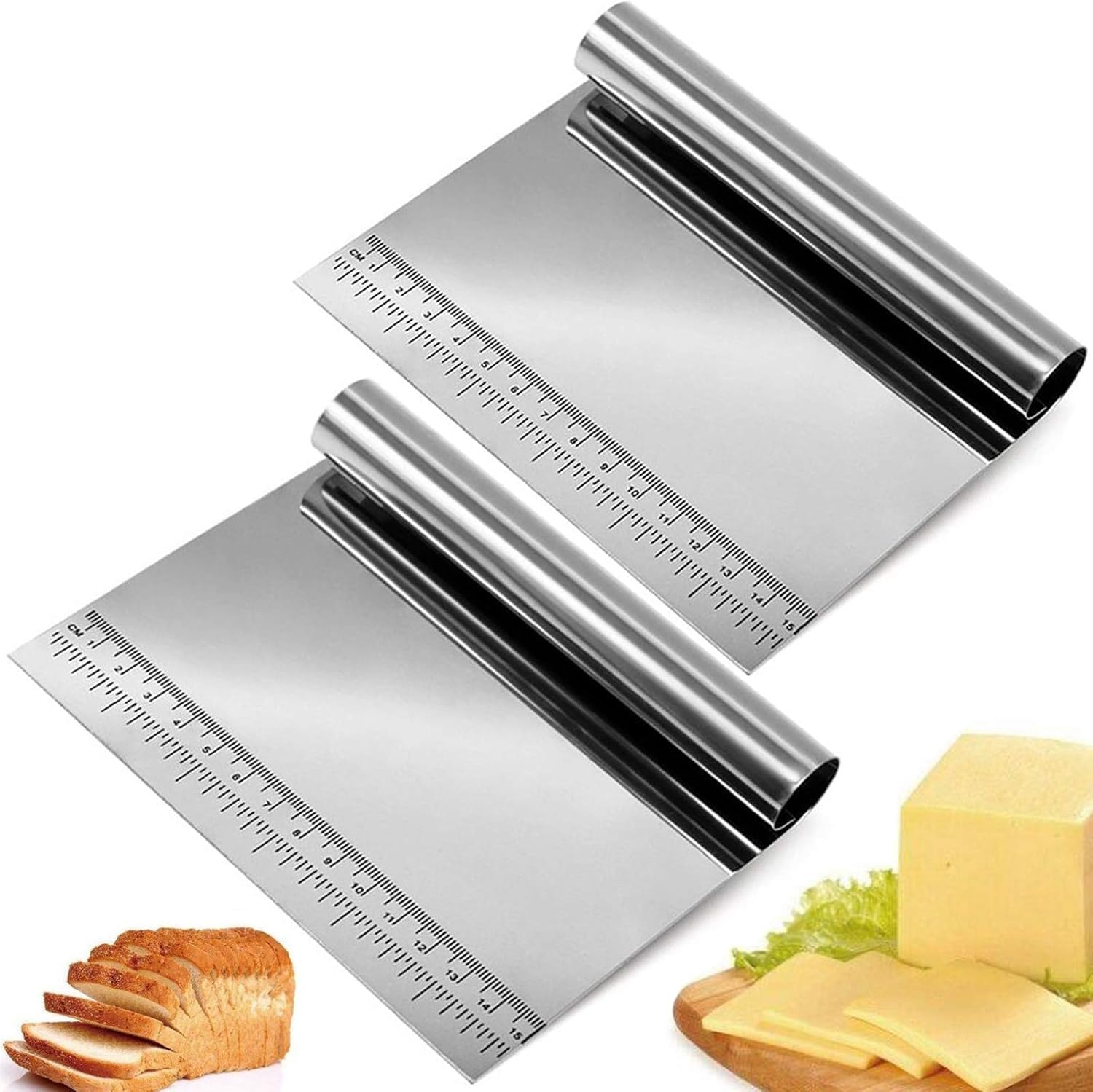 Alternative view of Paslanmaz Çelik Hamur Kesici ve Kazıyıcı, Ölçü Cetvelli, Ergonomik Silindir Saplı, Çok Amaçlı Mutfak Aleti