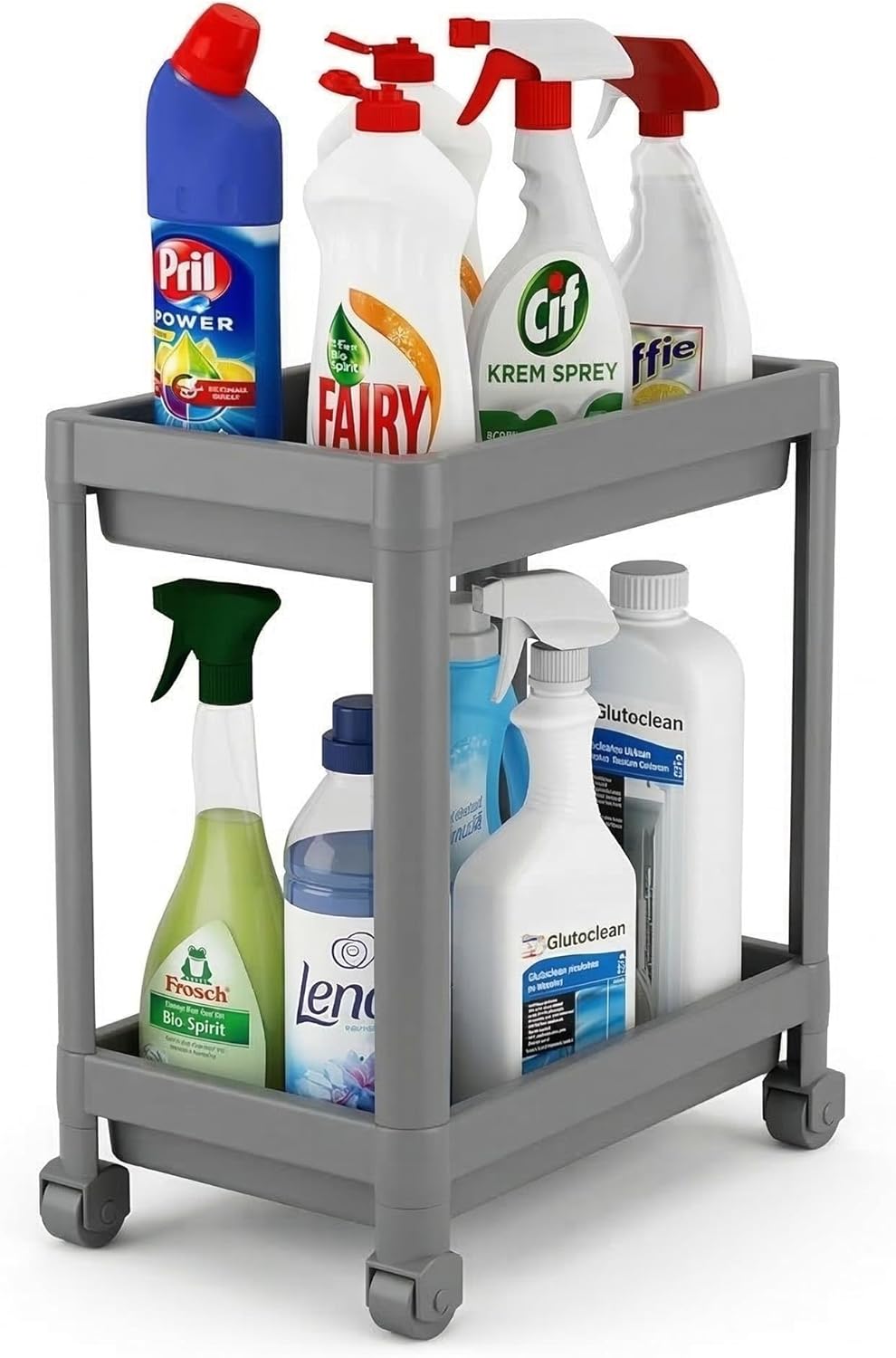 Alternative view of 2 Katlı Tekerlekli Tezgah Altı Raf Organizer Düzenleyici Raf Ünitesi, Evye Altı Dolap İçi Düzenleyici, Mutfak Banyo Deterjanlık Şampuanlık Sebzelik,Taşınabilir Saklama Rafı (Gri)