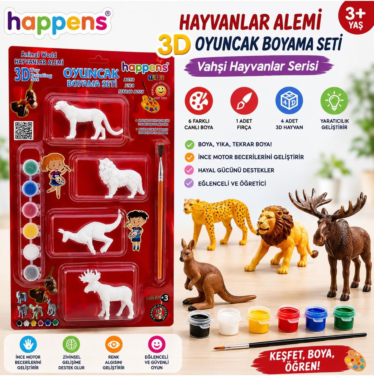 Alternative view of Aslan Kaplan 3D oyuncak boyama seti eğitici boya seti oyuncak yıkanabilir Set-2
