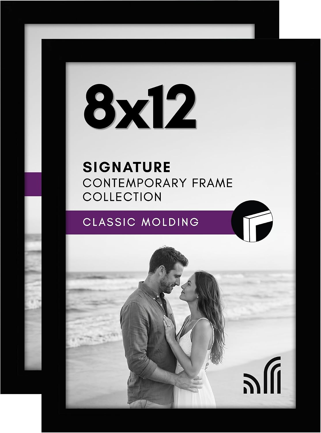 8x12 Siyah Resim Çerçevesi - Kırılmaz Camlı Kompozit Ahşap - Duvar ve Masa Üstü için Yatay ve Dikey Biçimler (2'li Paket)