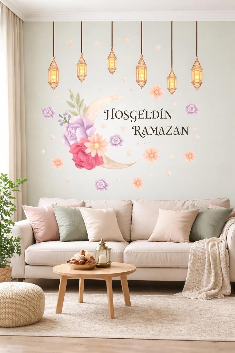 Sticker Hoş geldin Ramazan Dekorlu Ahşap Kapı Süsü, Ramazan Süsleri, Ramazan Tavan Süsü Ramazan Dekorasyon