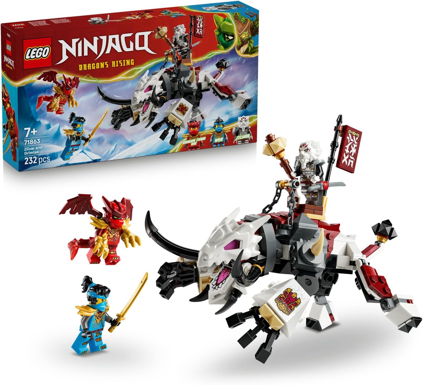 Alternative view of Zilvar ve Ejderha Canavar Grimtak 71863-7 Yaş ve Üzeri Çocuklar için Nya, Zilvar ve Ejderha Formunda Kai Minifigür İçeren Yaratıcı Oyuncak Yapım Seti, Hediye Fikri (232 Parça)