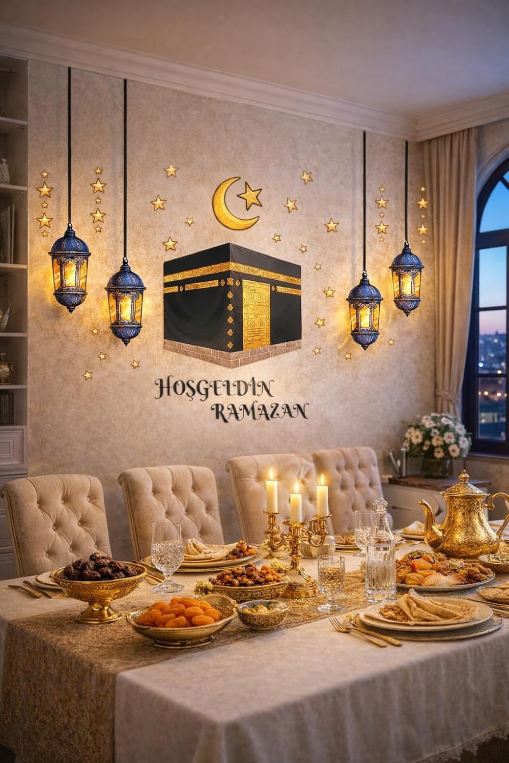Sticker Hoş geldin Ramazan Dekorlu Ahşap Kapı Süsü, Ramazan Süsleri, Ramazan Tavan Süsü Ramazan Dekorasyon Renkli 2026 - Görsel 2