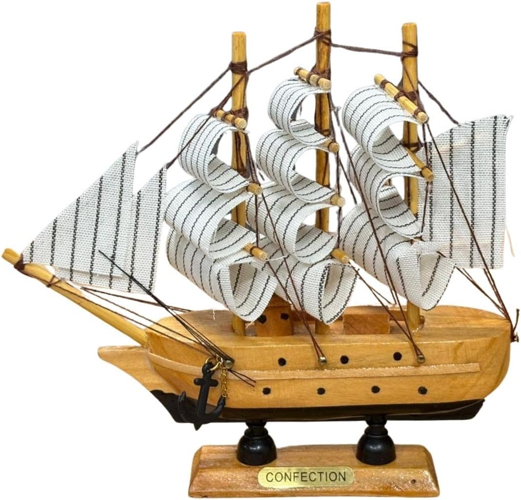 El Yapımı Dekoratif Ahşap Yelkenli - Retro Denizcilik Temalı Süs - 15,5 cm - Görsel 3