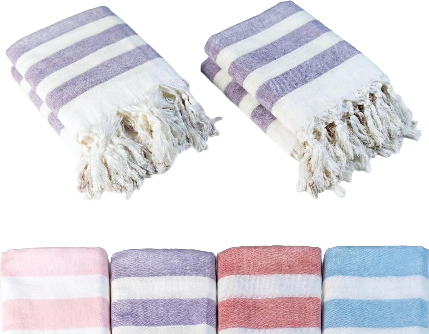 Lila 4'lü - 90 x 180 cm - İnce & Transparan - Kadınlar için İpeksi Yumuşak Peştamal - Bambu & Pamuk Karışımı - Dokuma Şeritleri Solmaz ve Uzun Ömürlü - Dekoratif Hediyelik Peştamal