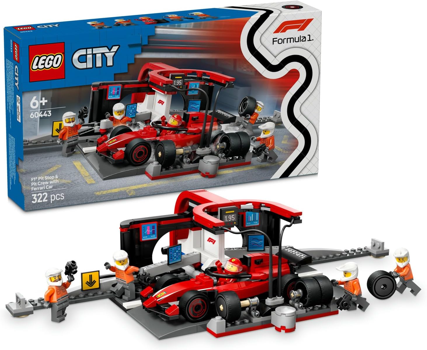 Alternative view of City Ferrari Arabalı F1 Pit Stop ve Pit Ekibi 60443-6 Yaş ve Üzeri Çocuklar için Yarış Arabası İçeren Yaratıcı Oyuncak Yapım Seti, Doğum Günü Hediyesi (322 Parça)