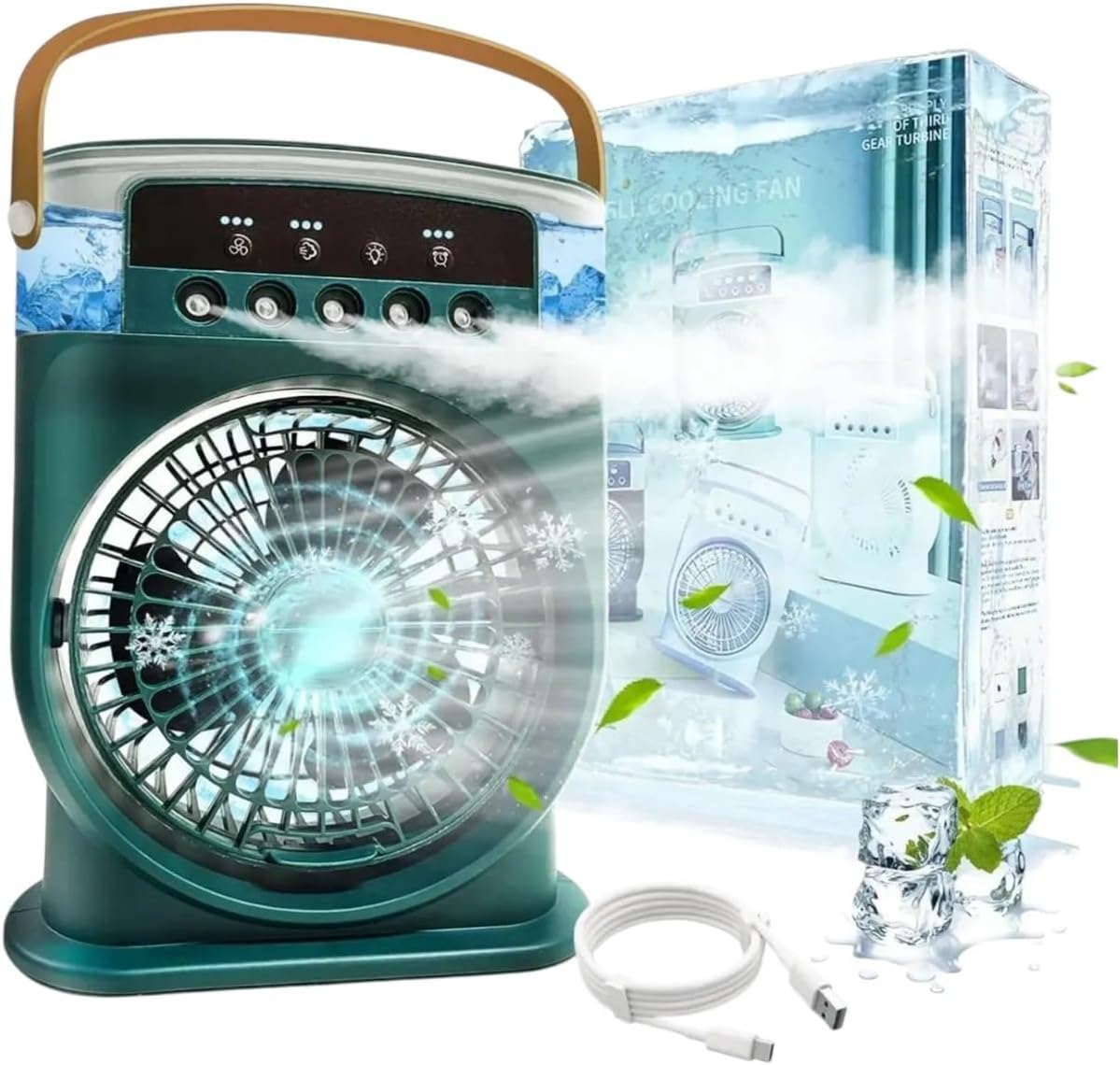 Buğulanma Fanı 3 Hızlı Rüzgarlı Taşınabilir AC Sessiz Sis Fanı USB Şarj Edilebilir Küçük Taşınabilir Klima 600ml Hava Soğutucu Fanı, 7 Gece Lambalı 1/2/3 H Zamanlayıcı Stili 2, Hava Soğutucu Fanı