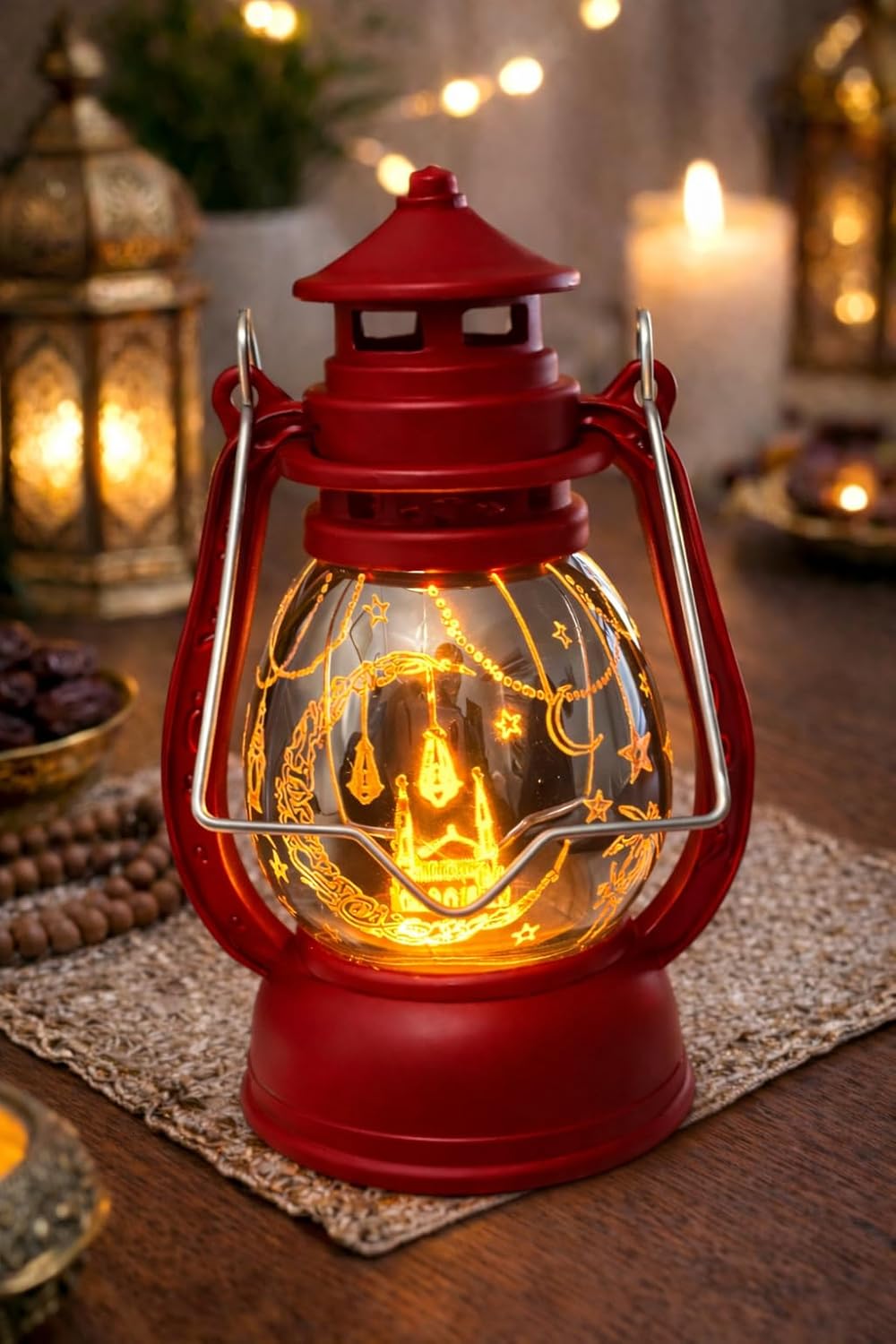 Pilli led ışık, Askılı Fener Süsü SARI Işıklar Peri Işıkları Aydınlatmalı Şerit Led Ramazan Süsü Led Işık Kırmızı