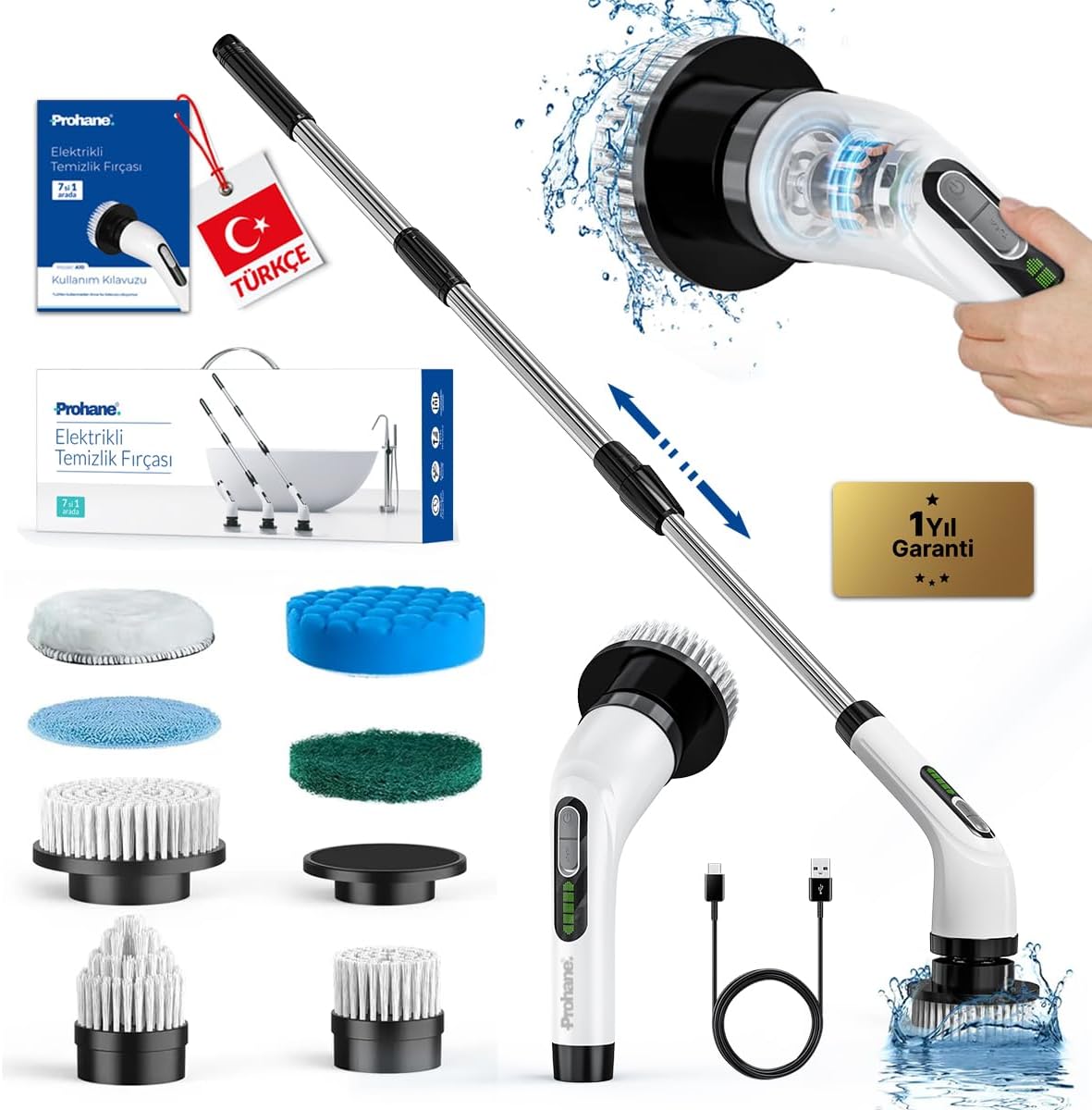 Alternative view of Elektrikli Temizlik Fırçası, Şarjlı Temizlik Fırçası 7 Adet Farklı Başlık ile, Mutfak ve Banyolarda Birçok Temizlik Görevi için, Küvet, Duş, Fayans ve Zemin İçin Temizlik Malzemeleri