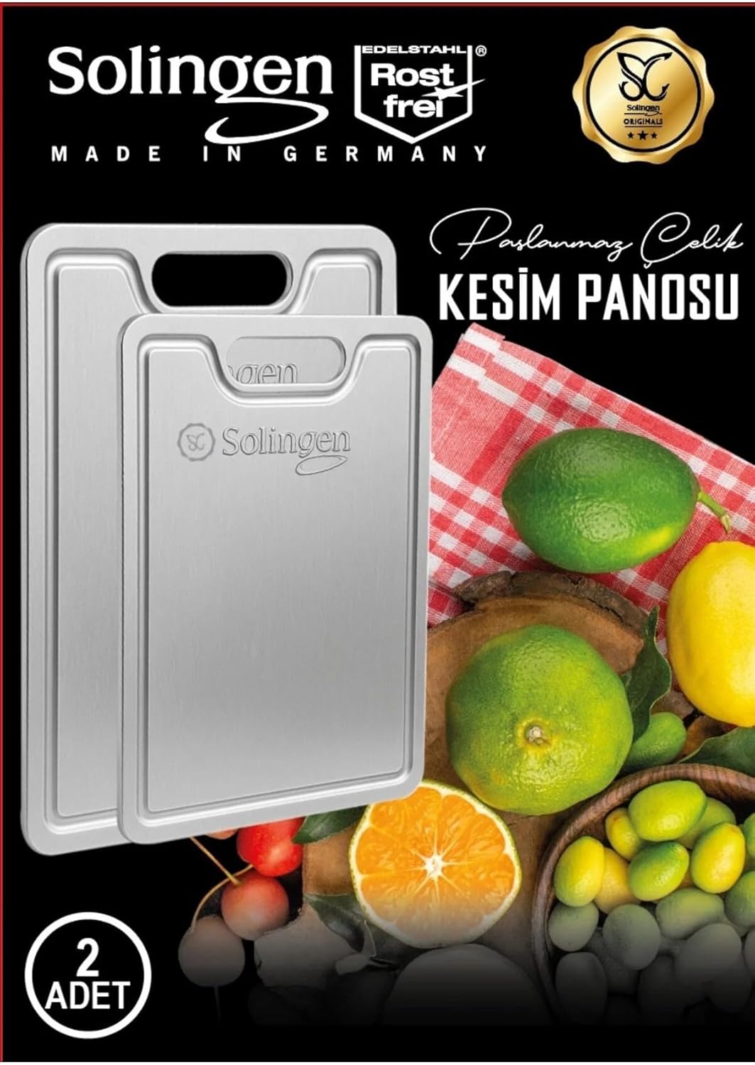 Alternative view of Paslanmaz Çelik Kesme Tahtası Seti, 2 Parça, Gri Renk, Mutfak için Profesyonel Doğrama ve Kesme Aparatı