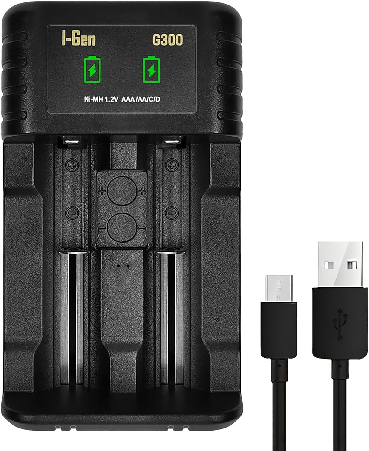 Alternative view of I-Gen Batteries G300 Akıllı Ni-MH Pil Şarj Cihazı, Type-C Girişli 2 Slot Hızlı Şarj Aleti, AA / AAA / C / D Şarjlı Pil Uyumlu