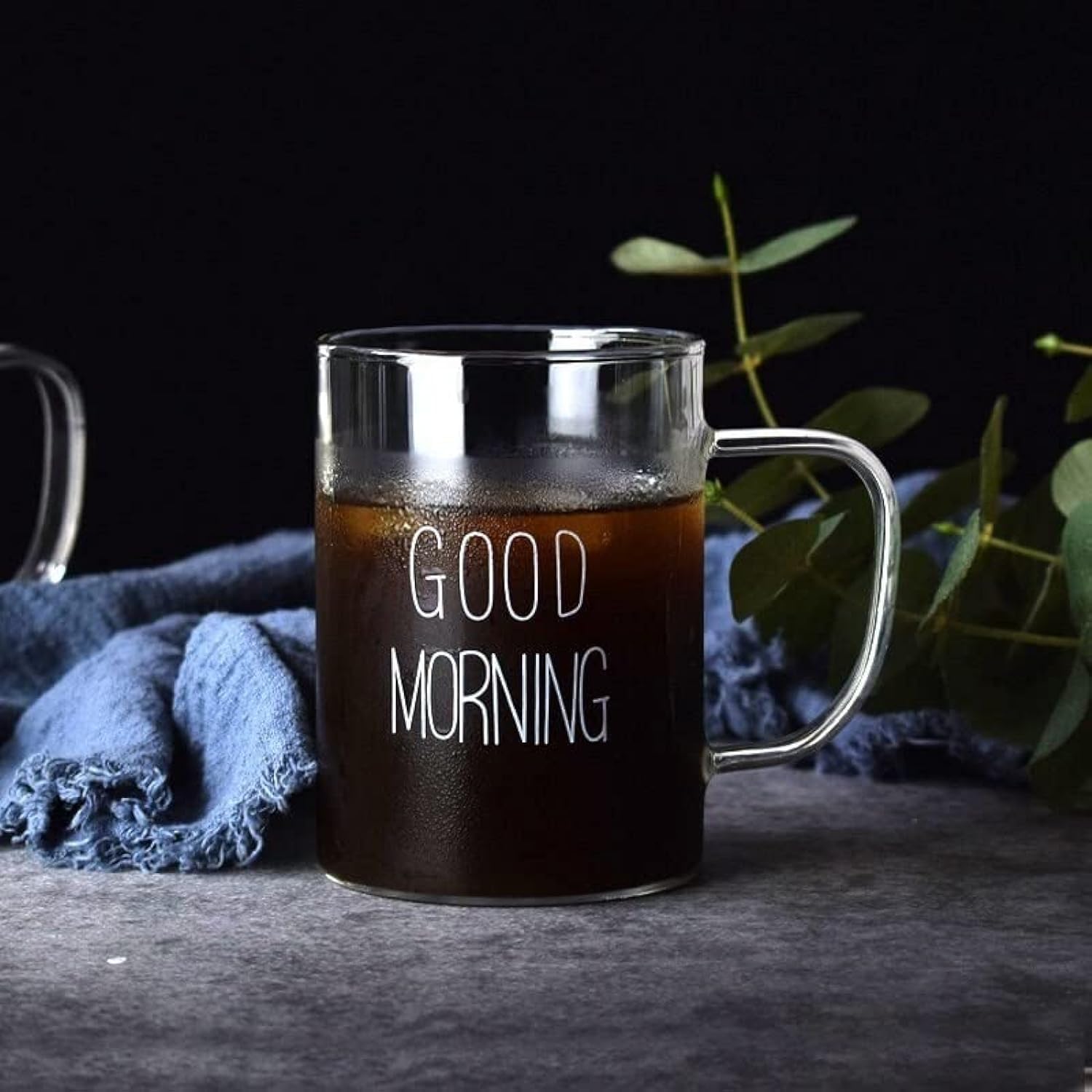 Alternative view of Büyük Boy Good Morning Cam Kupa Kulplu Bardak Borosilikat Isıya Dayanıklı Cam Kupa 450 ml