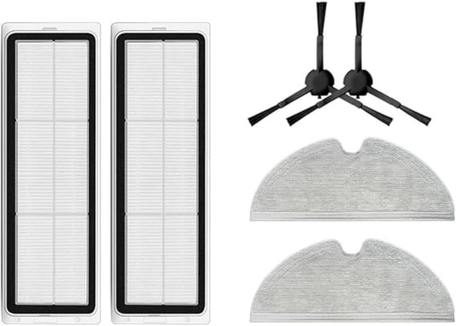 Siyah Mi Pro 2+3D, 1c, 2c Xiaomi ile Uyumlu 2 Adet Yan Fırça,2 Adet Hepa Filtre 2 Adet Mop Paspas Yedek Parça Aksesuar Seti-6 Parça